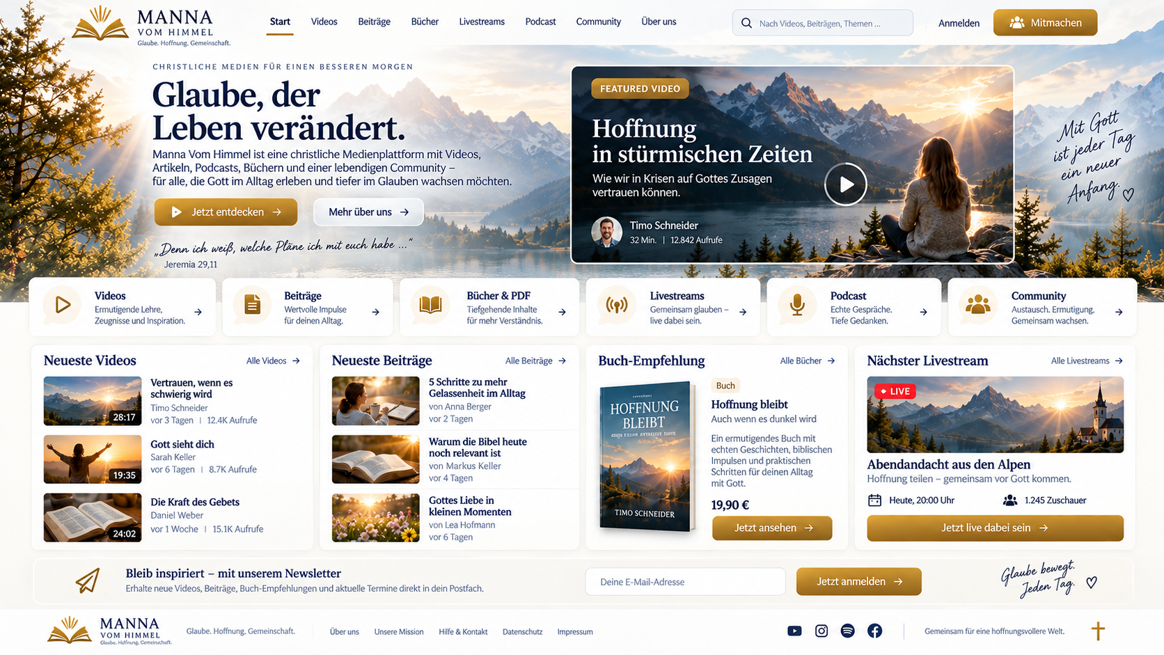 Home page of the Christian Manna From Heaven media platform